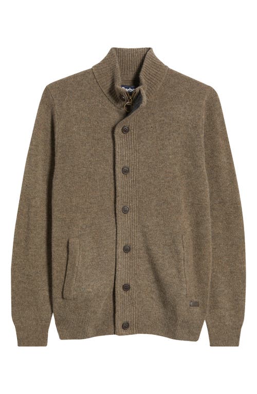 Barbour Essential Patch Cardigan With Textured Knit And Elbow Patches In Brown