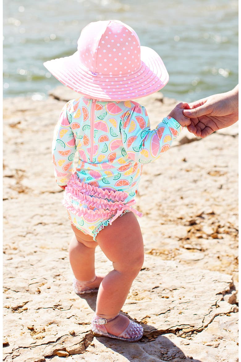 Squeeze the Day One-Piece Rashguard Swimsuit & Reversible Sun Hat Set, Alternate, color, PINK