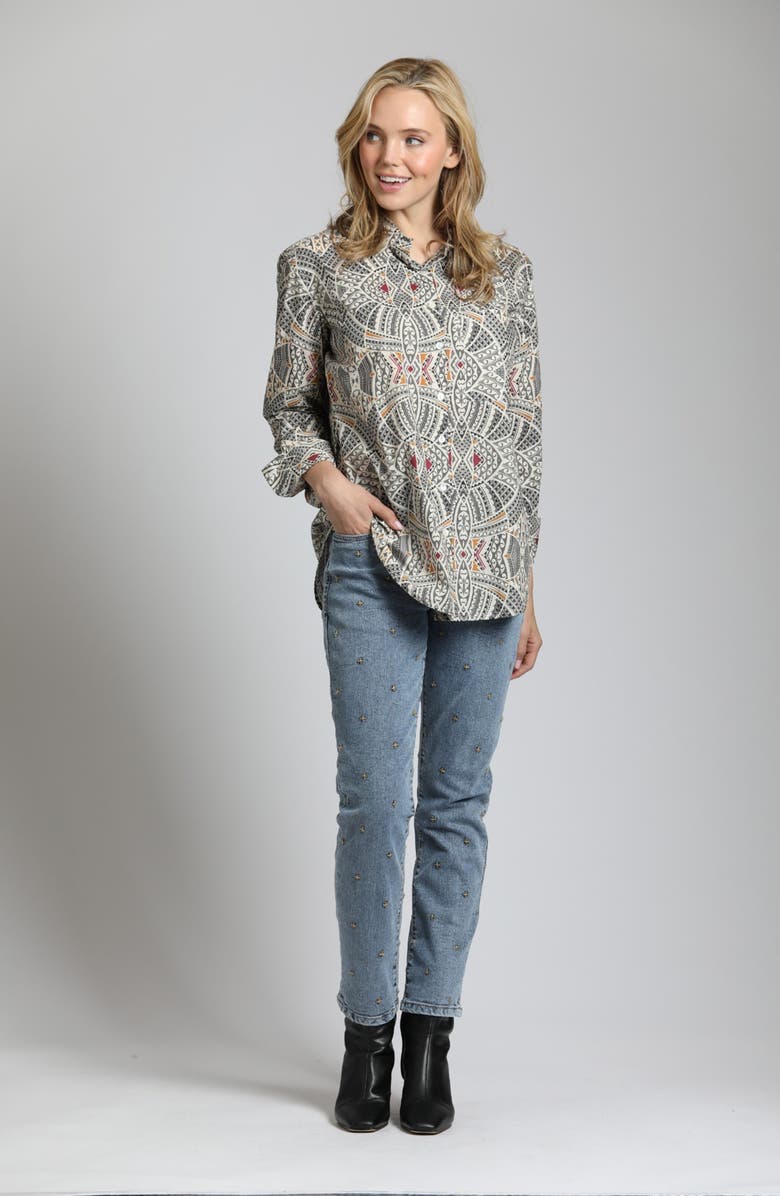 APNY Cross Embroidered Mid Rise Girlfriend Jeans, Alternate, color, Indigo