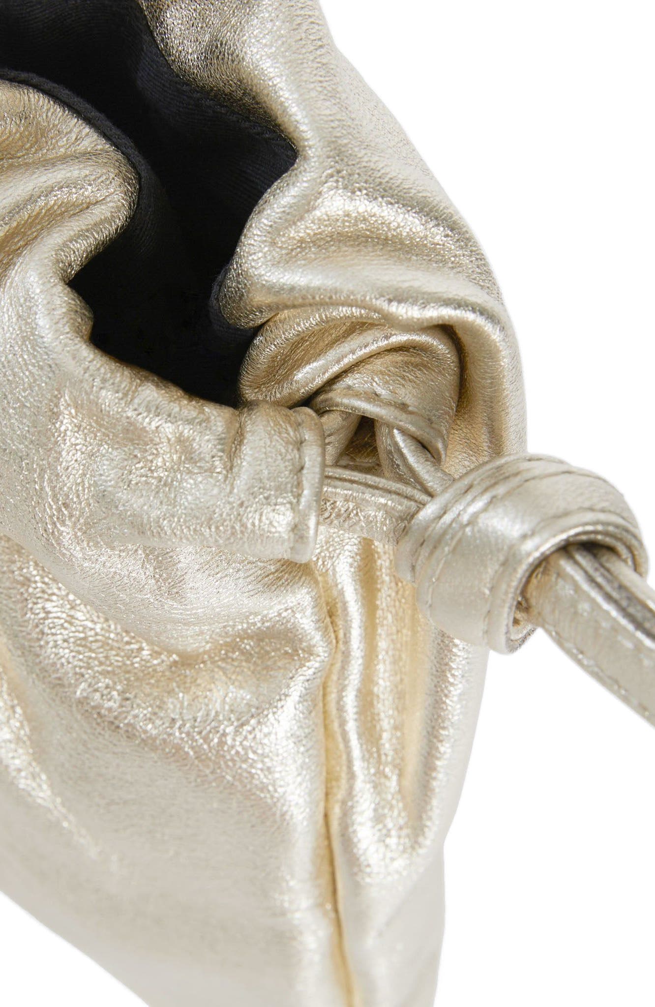 Monica Leather Drawstring Clutch, Alternate, color, Champagne
