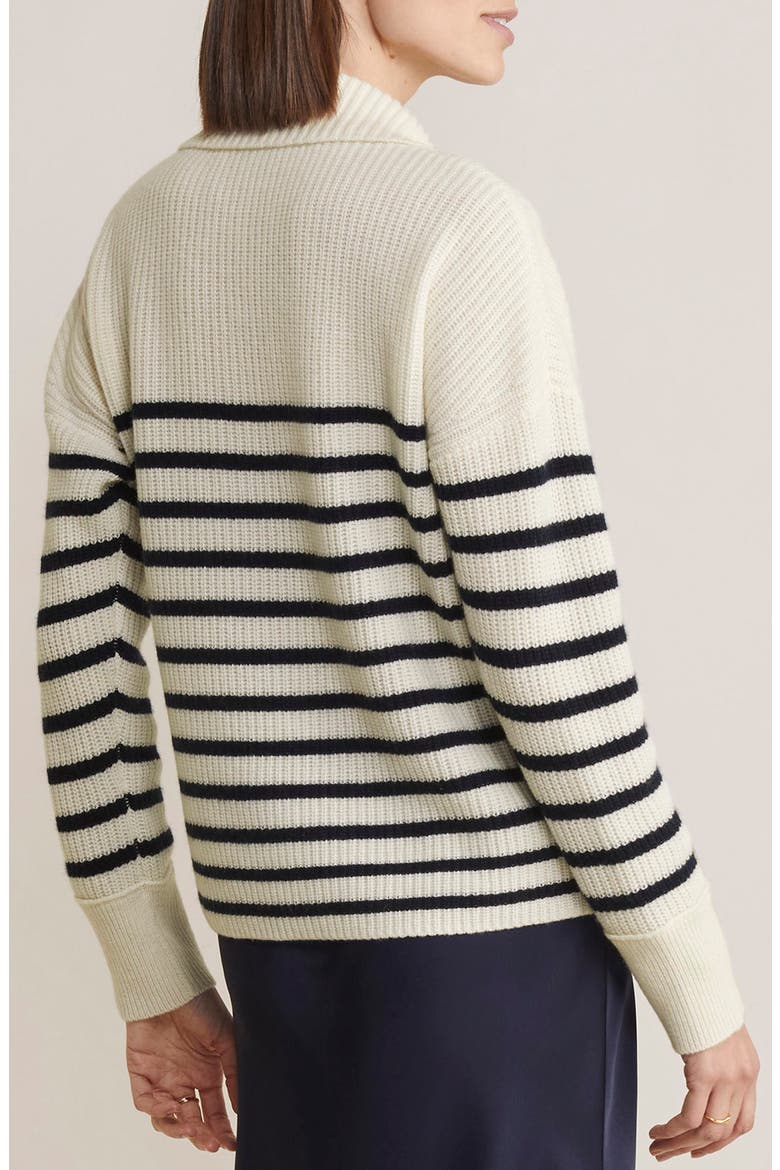 Stripe Cashmere Polo Sweater, Alternate, color, MARSHMALLOW