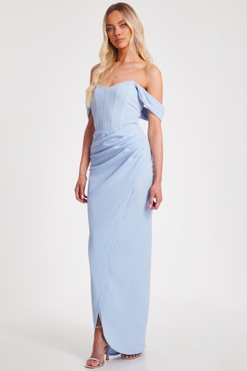 Quiz Corset Detail Scuba Crepe Maxi In Pale Blue