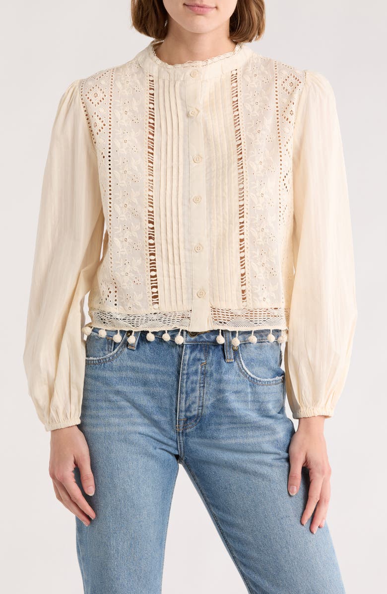 INDUSTRY REPUBLIC CLOTHING Long Sleeve Embroidered Button Front Top, Main, color,