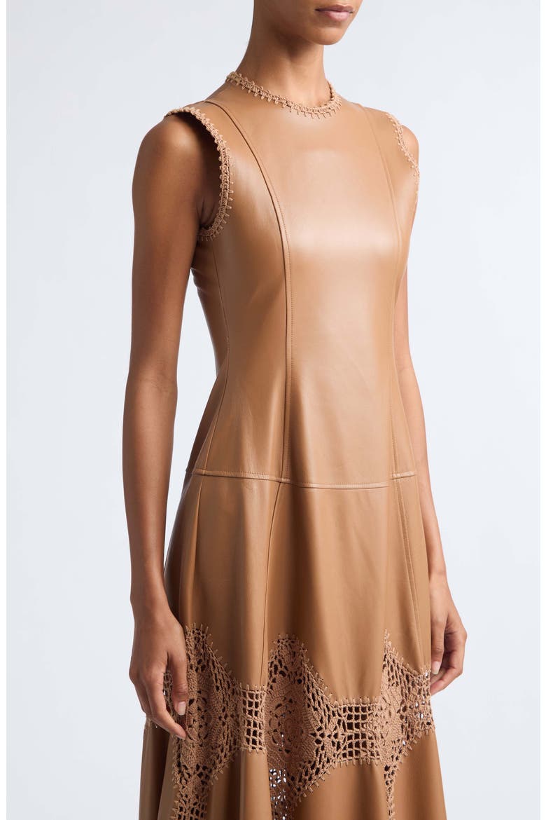 Ilana Crochet Leather Dress, Alternate, color, CAMEL