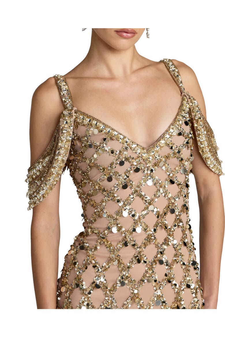 Sequin Embellished V-Neck Gown, Alternate, color, Gold