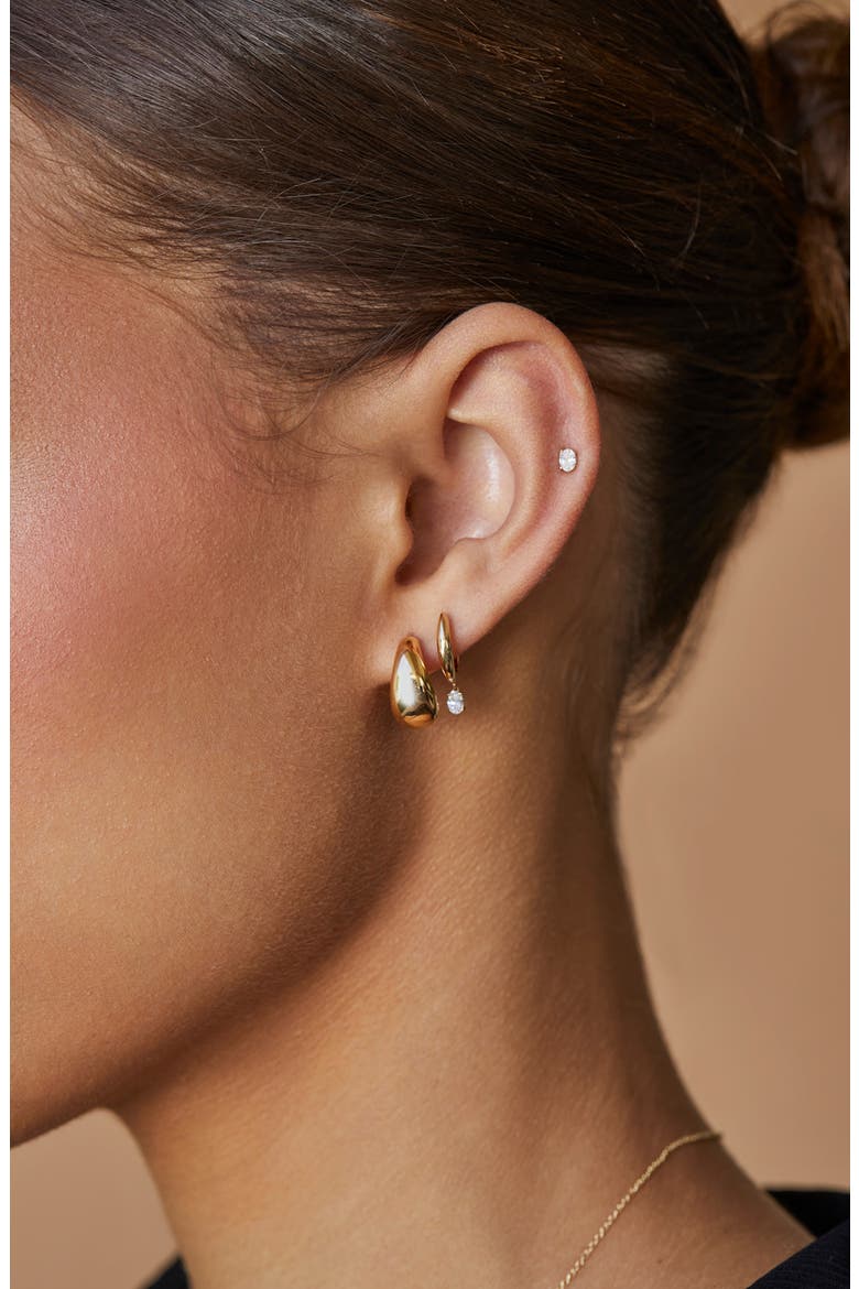 14k Gold Diamond Oval Drop Dome Huggie Hoop Earrings, Alternate, color, 14K YELLOW GOLD