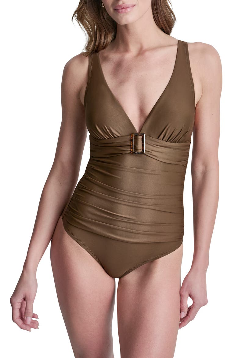 Buckle One-Piece Swimsuit, Main, color, MOCHA