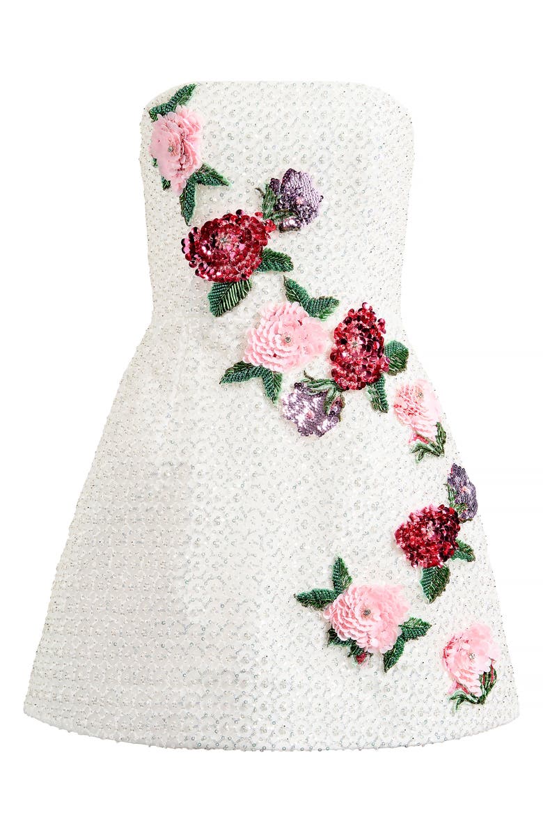 HELSI Frida Floral Appliqué Sequin Strapless Cocktail Minidress, Alternate, color, White