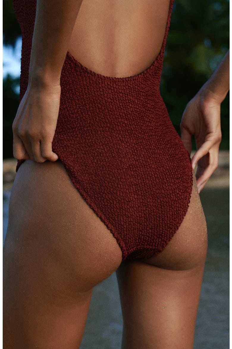Textured One-Piece Swimsuit, Alternate, color, RUSSET