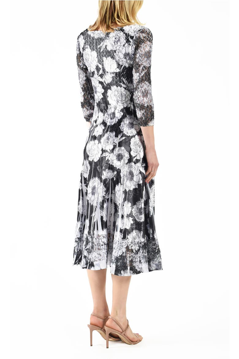Floral Printed Charmeuse 3/4 Sleeve Dress, Alternate, color, Crysanthemum