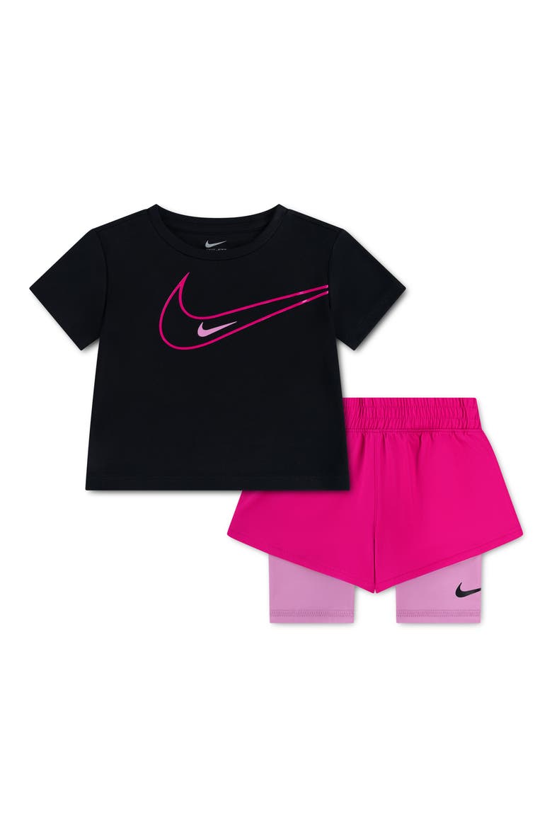 Dri-FIT T-Shirt & Twofer Shorts Set, Main, color, VIVID PINK