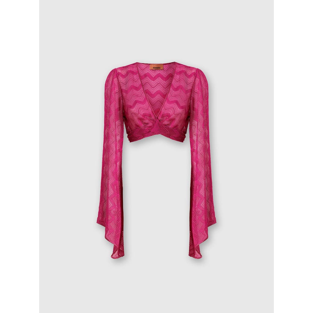 Missoni Crop-top Mit Weiten Ärmeln Und Frontknoten Aus Zick-zack-lamé-viskose In Purple