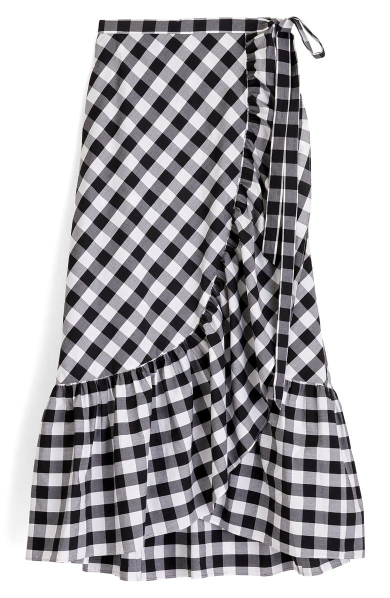 J.Crew Gingham Ruffle Wrap Skirt, Alternate, color,