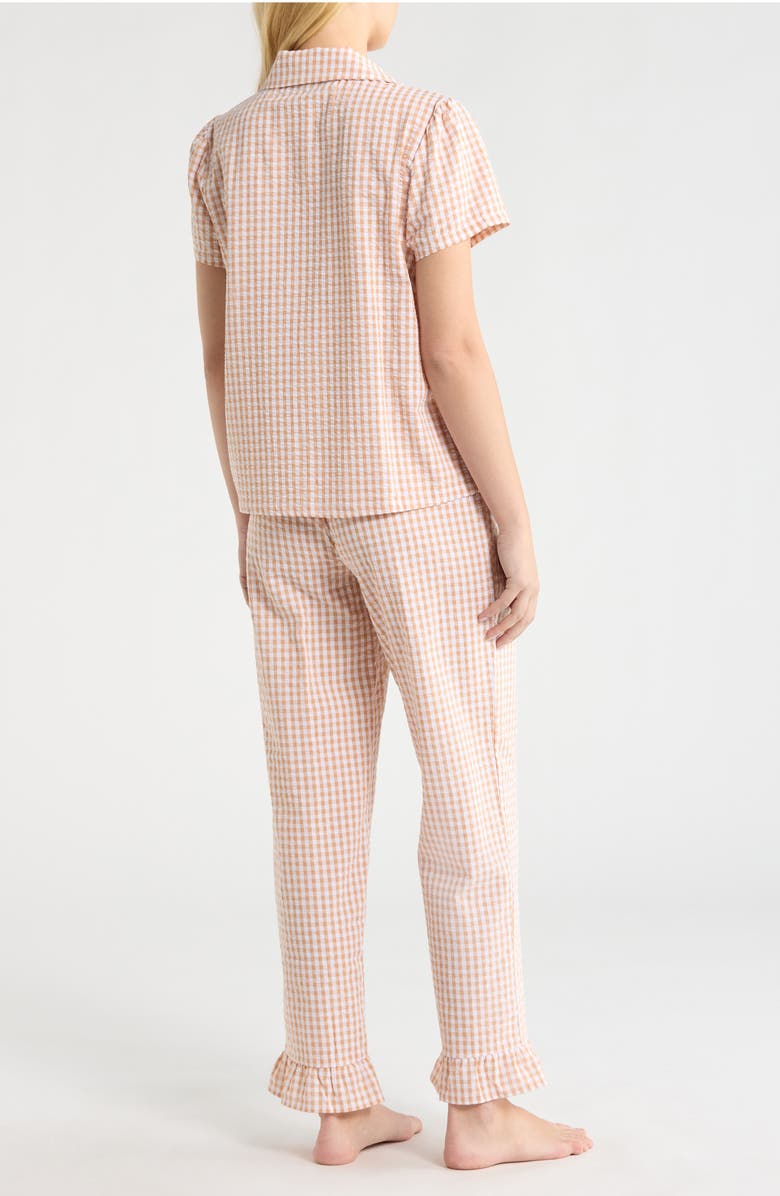 French Connection Gingham Seersucker Pajamas, Alternate, color, Tan Combo