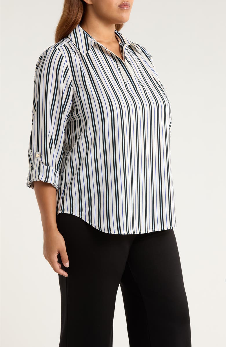AK ANNE KLEIN Stripe Popover Crepe Top, Alternate, color, White Dove Multi