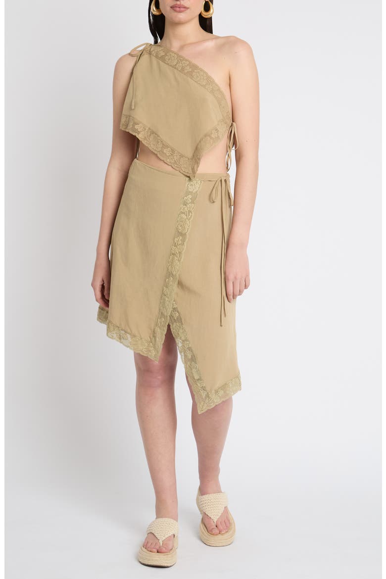 Lace Trim Wrap Miniskirt, Alternate, color, PALE KHAKI