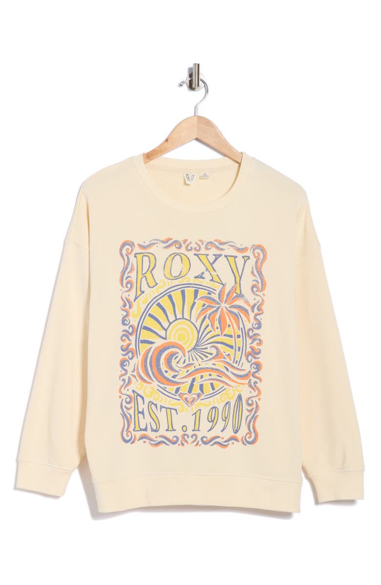 Roxy Poster Crewneck Sweatshirt, Alternate, color, Parchment