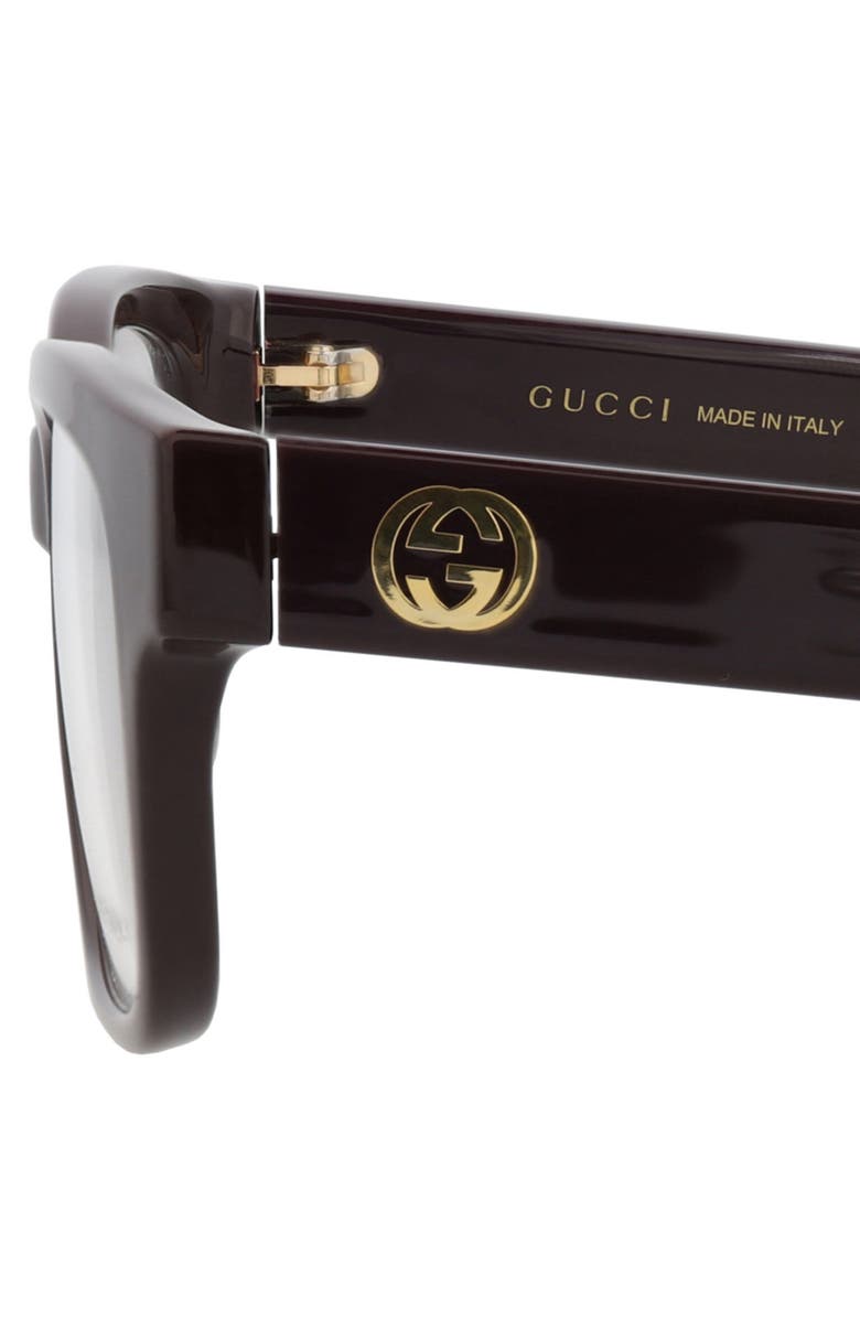 Gucci 55mm Rectangular Optical Glasses, Alternate, color, Burgundy Burgundy Transparent