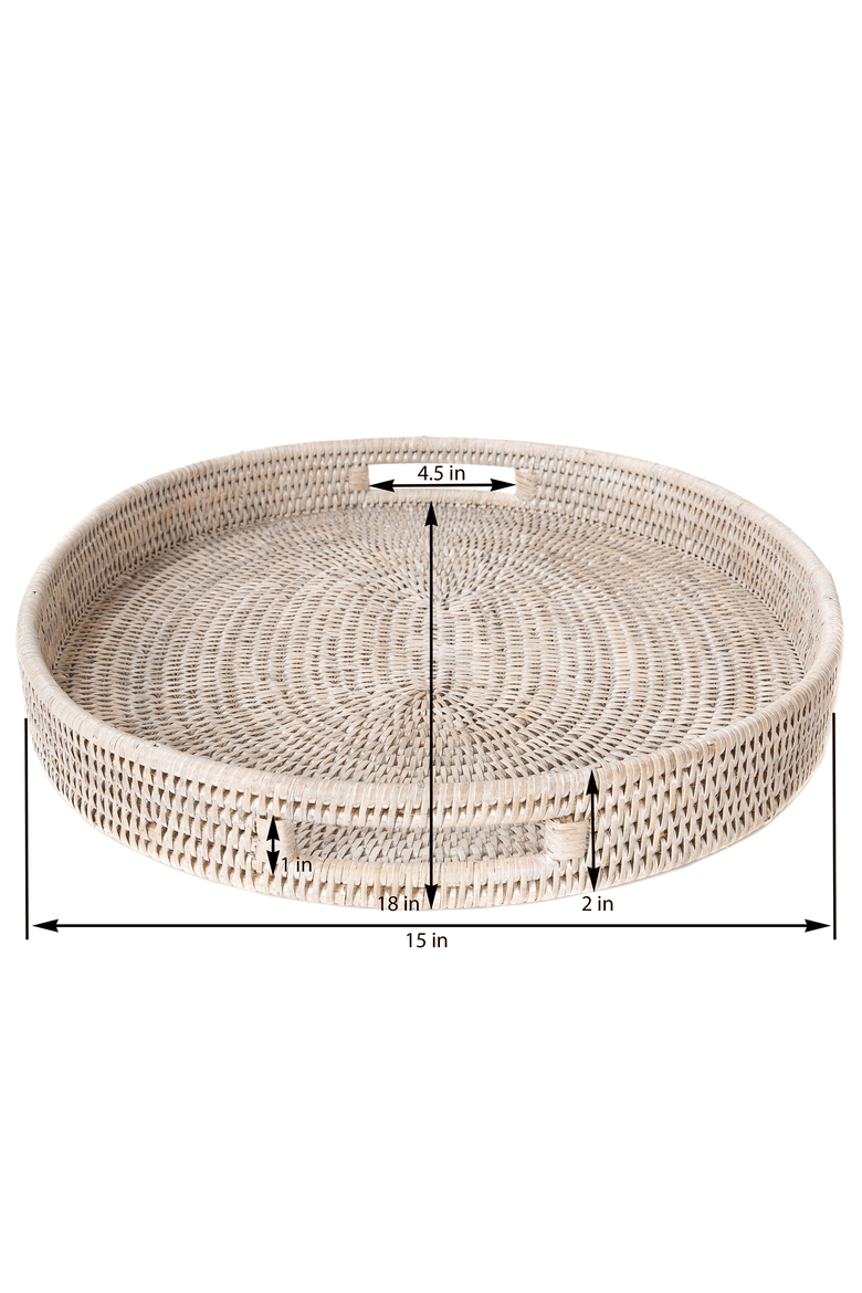 Artifacts Rattan Oval Tray With Cutout Handles, Alternate, color, White Wash