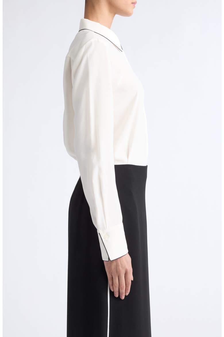 Scottie Contrast Piping Silk Button-Up Shirt, Alternate, color, CLOUD
