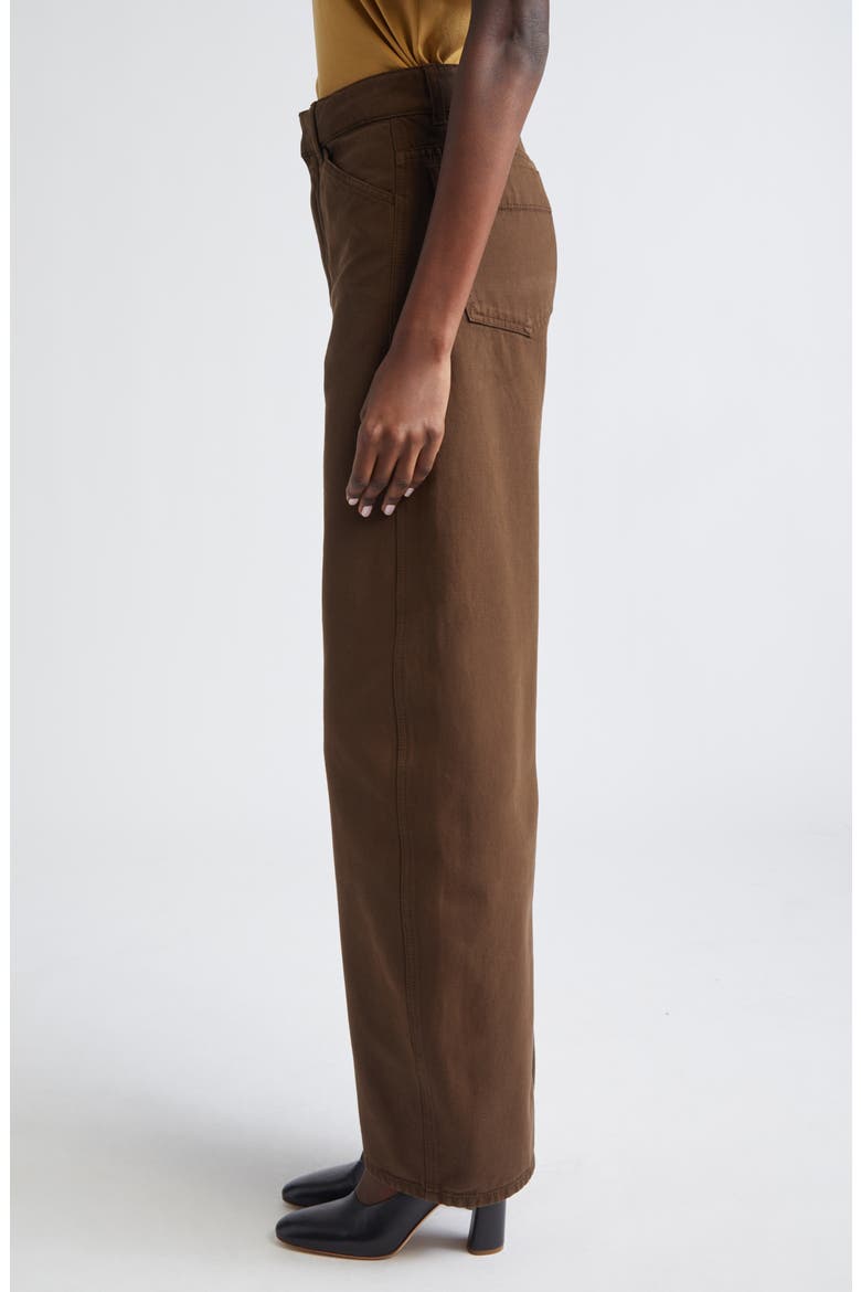 High Waist Cotton Twill Curved Pants, Alternate, color, CACAO