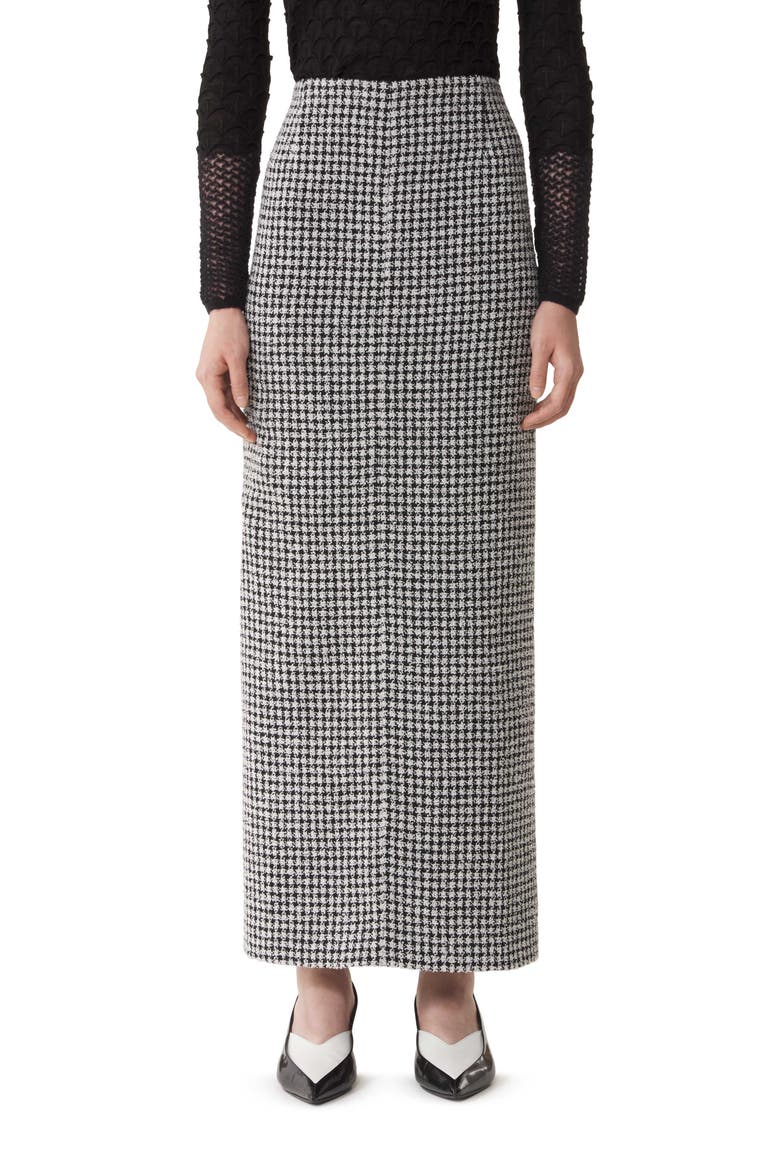 Long Draped Tweed Skirt, Alternate, color, Black/White