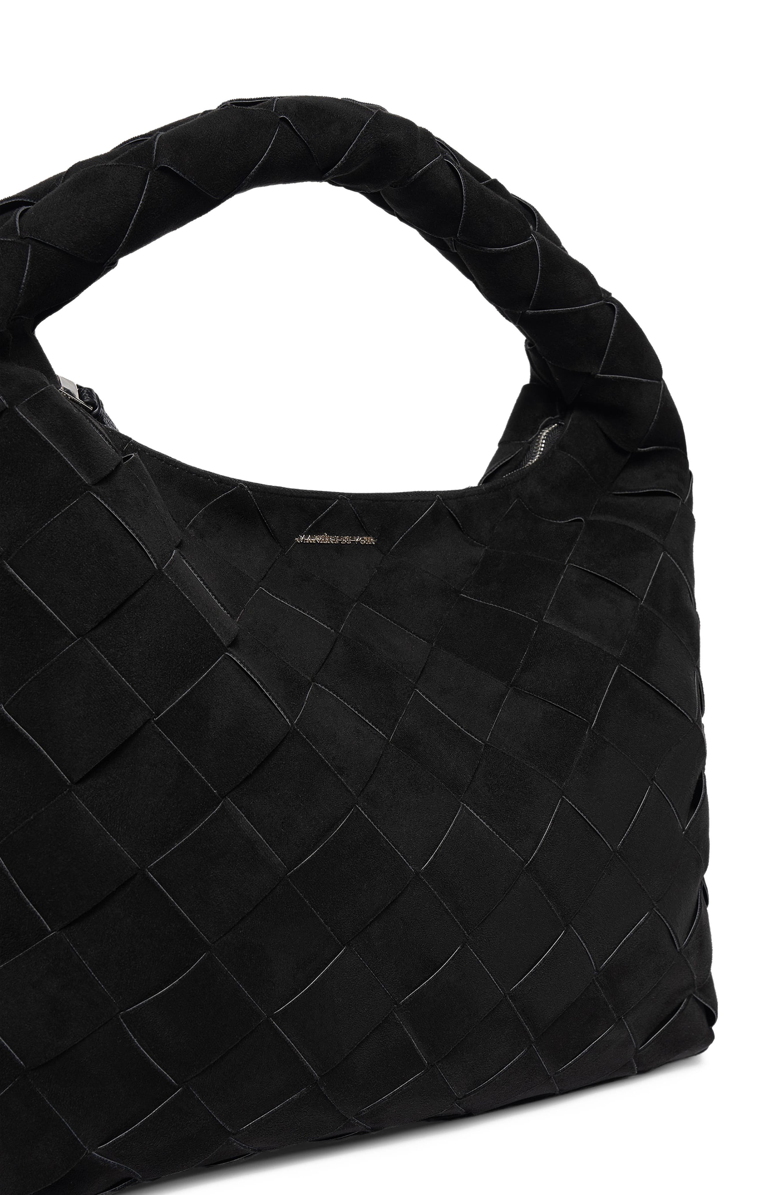 Manière De Voir Aubin Suede Woven Hobo Bag, Alternate, color, Black