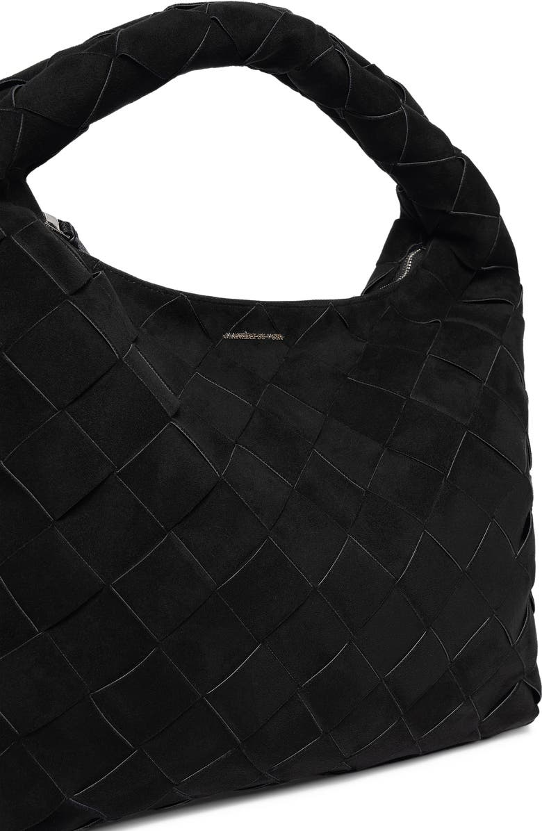 Manière De Voir Aubin Suede Woven Hobo Bag, Alternate, color, Black