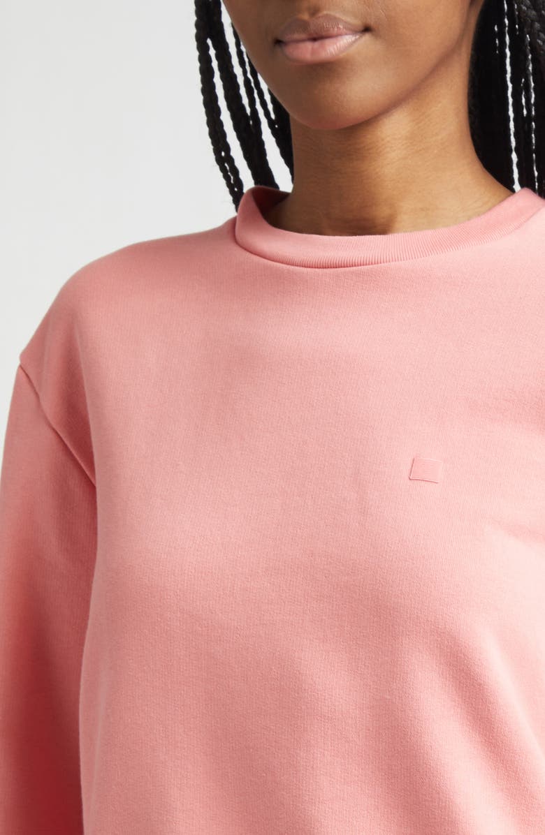 Acne Studios Embroidered Face Patch Fleece Sweatshirt, Alternate, color, Tango Pink