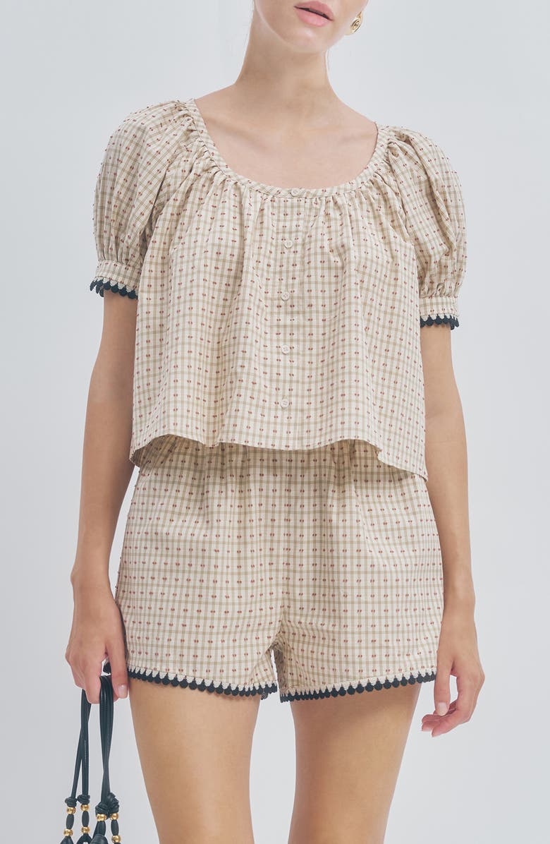 MAUDE CLUB Sue Plaid Woven Shirt, Main, color, Beige Plaid