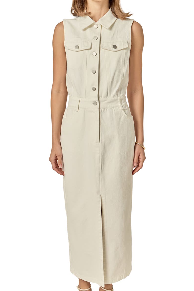 Sleeveless Denim Maxi Dress, Alternate, color, OFF WHITE