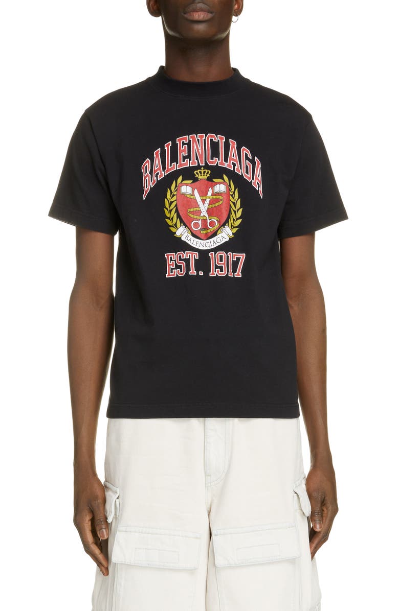 Balenciaga Small Fit College Graphic Tee, Main, color, 