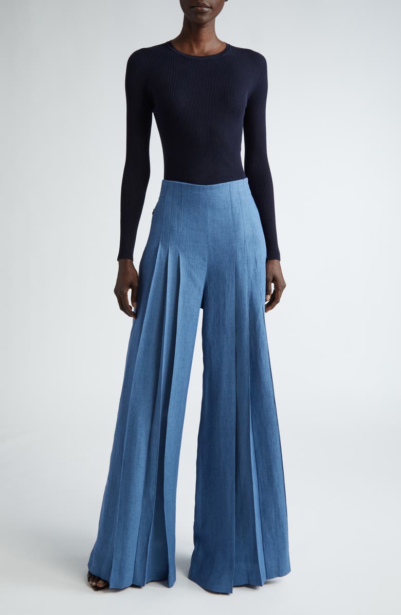 Akris Miyuki Wide Leg Pleated Linen Gabardine Pants, Alternate, color,