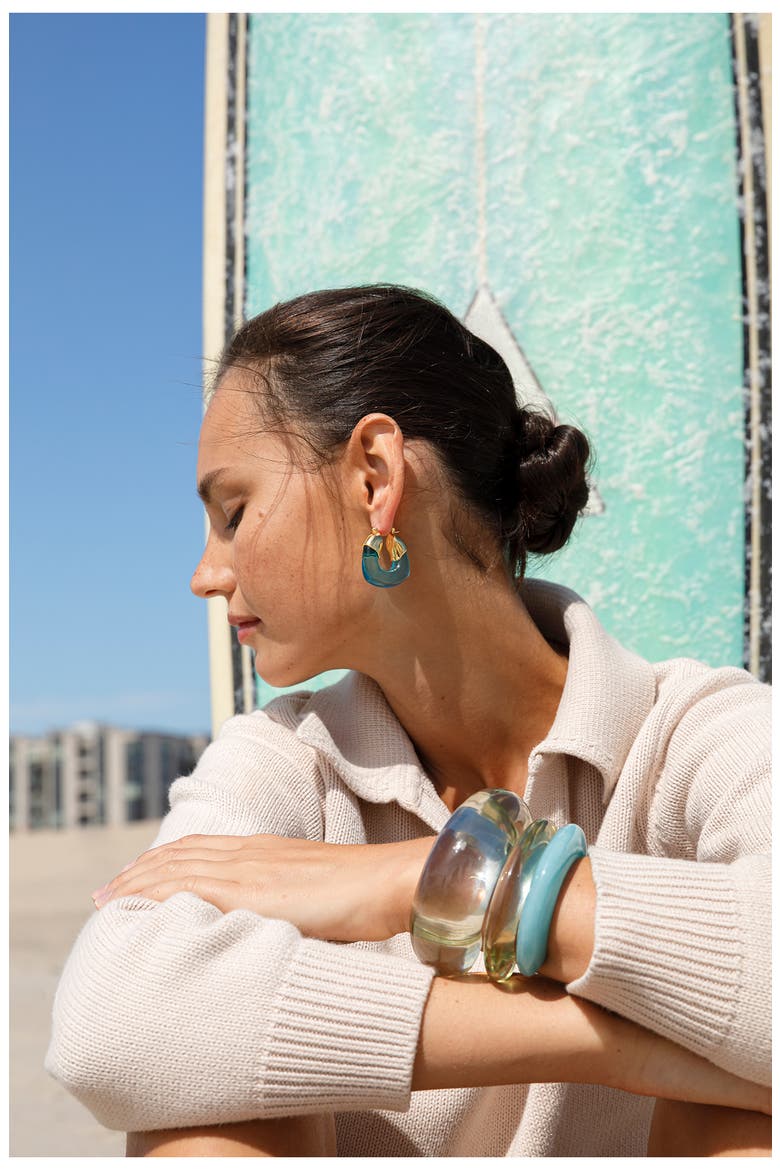 Resin Huggie Hoop Earrings, Alternate, color, TURQUOISE