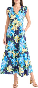 Maggy London Floral Ruffle Midi Dress