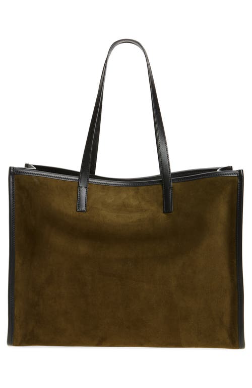 Alexander Mcqueen T-bar Chain Suede Tote In Military/black/silv