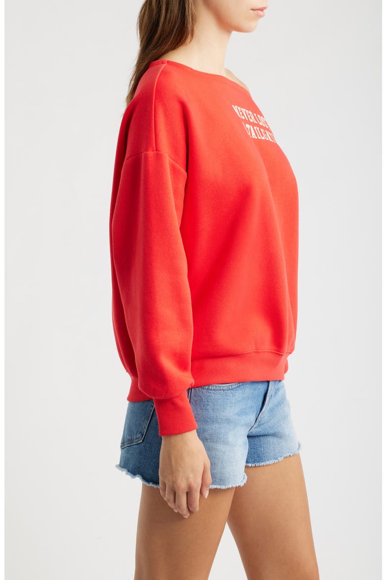 Tailgate Off the Shoulder Embroidered Sweatshirt, Alternate, color, RED