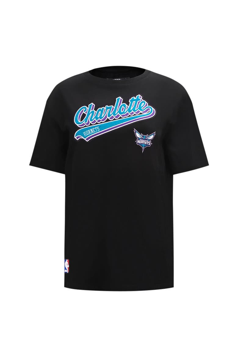 Women's Pro Standard Black Charlotte Hornets Script Boyfriend T-Shirt, Alternate, color, Black