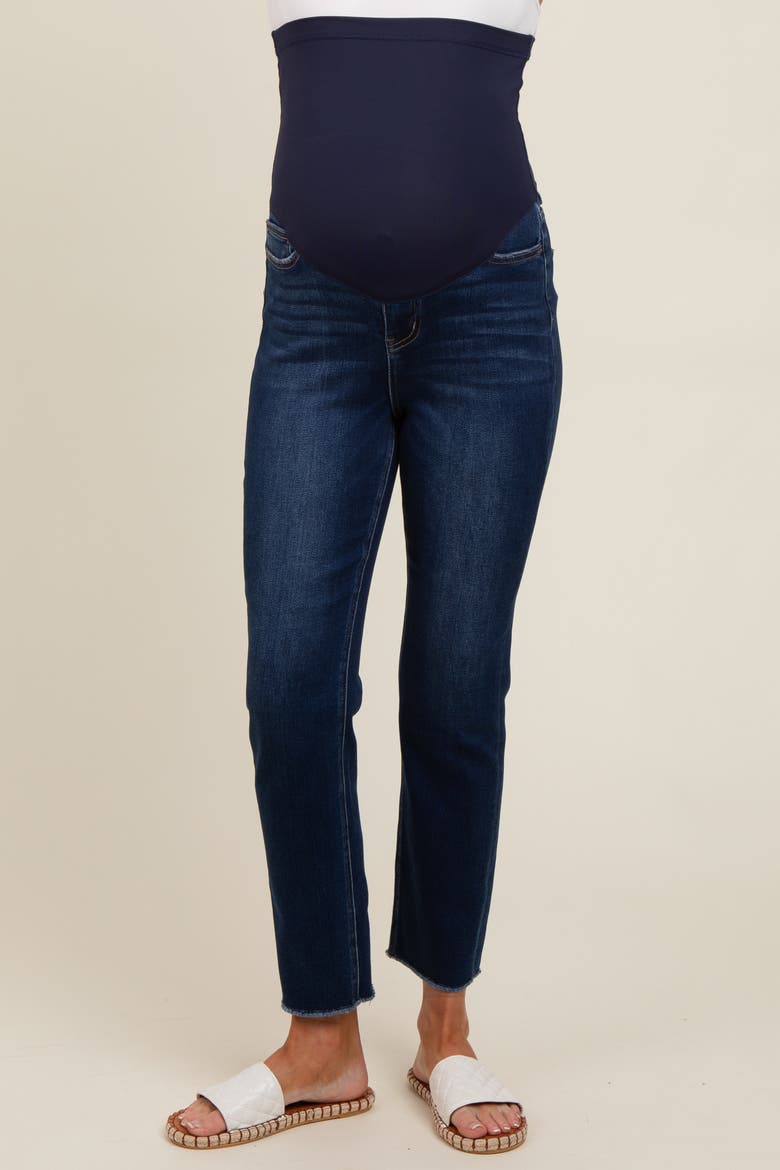Cut Hem Slim Straight Maternity Jeans, Alternate, color, Navy Blue