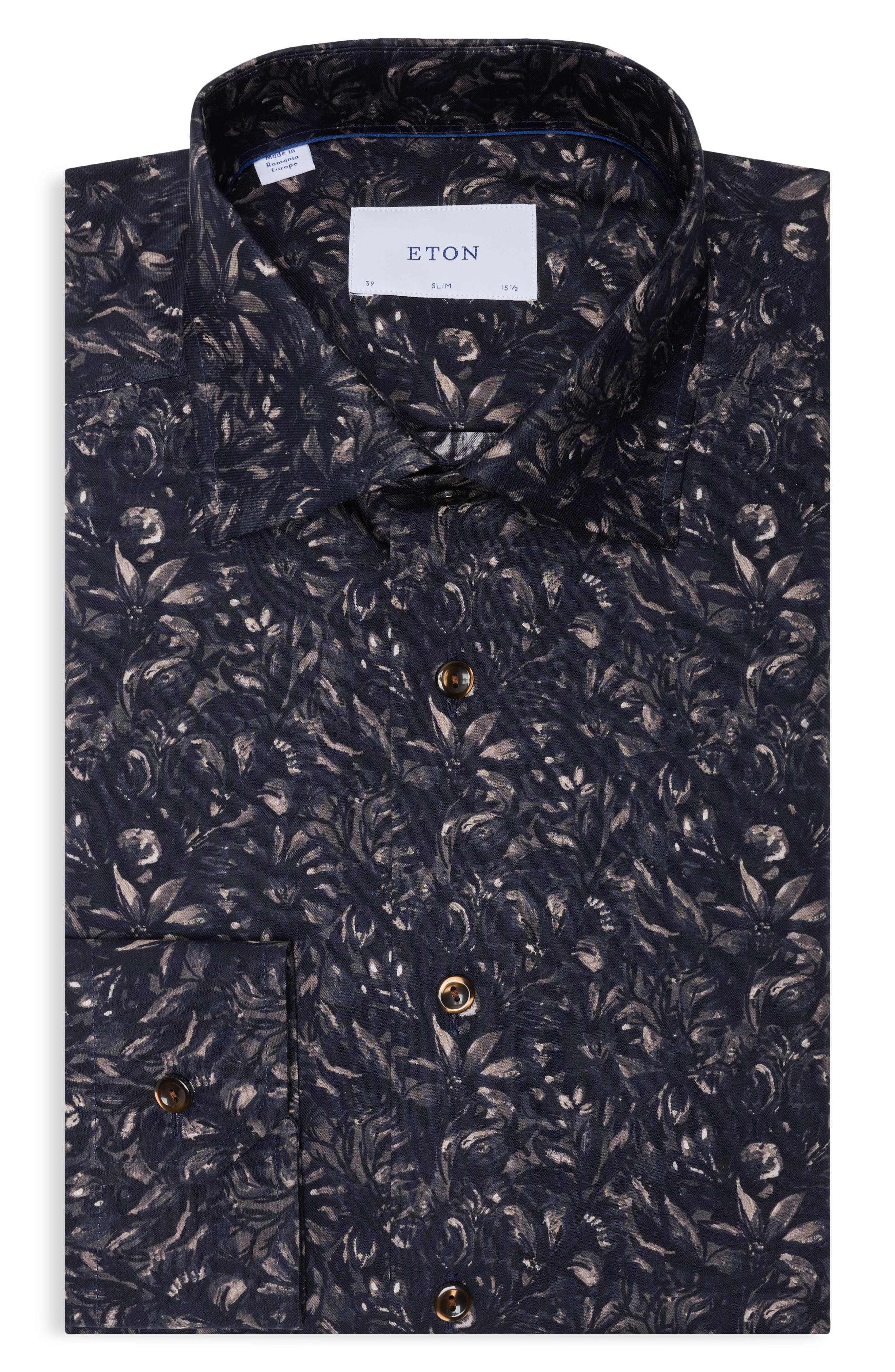 Slim Fit Floral Cotton Twill Shirt