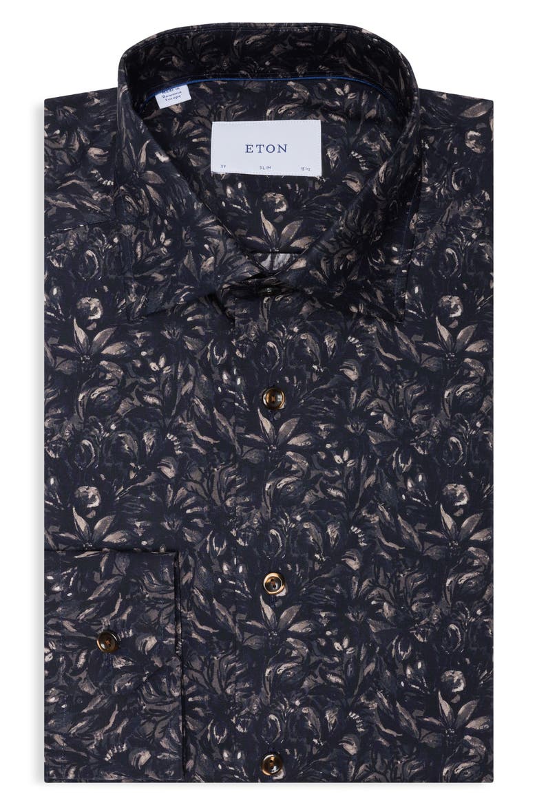 Slim Fit Floral Print Dress Shirt, Main, color, MEDIUM BROWN