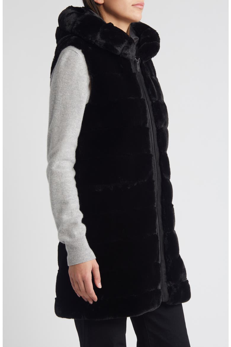 Quilted Faux Fur Hooded Vest, Alternate, color, BLACK