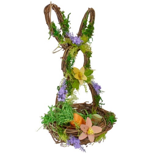 Northlight Artificial Floral Bunny Hanging Easter Basket Decoration In Brown