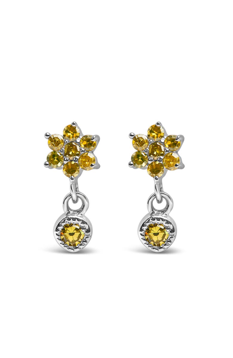 Haus of Brilliance Silver 1/10 Ct Yellow Diamond Star Stud with Bezel Drop Dangle Earrings, Main, color, White