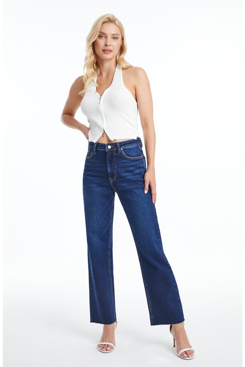 High Waist Raw Hem Ankle Straight Leg Jeans, Alternate, color, ULTRAMARINE
