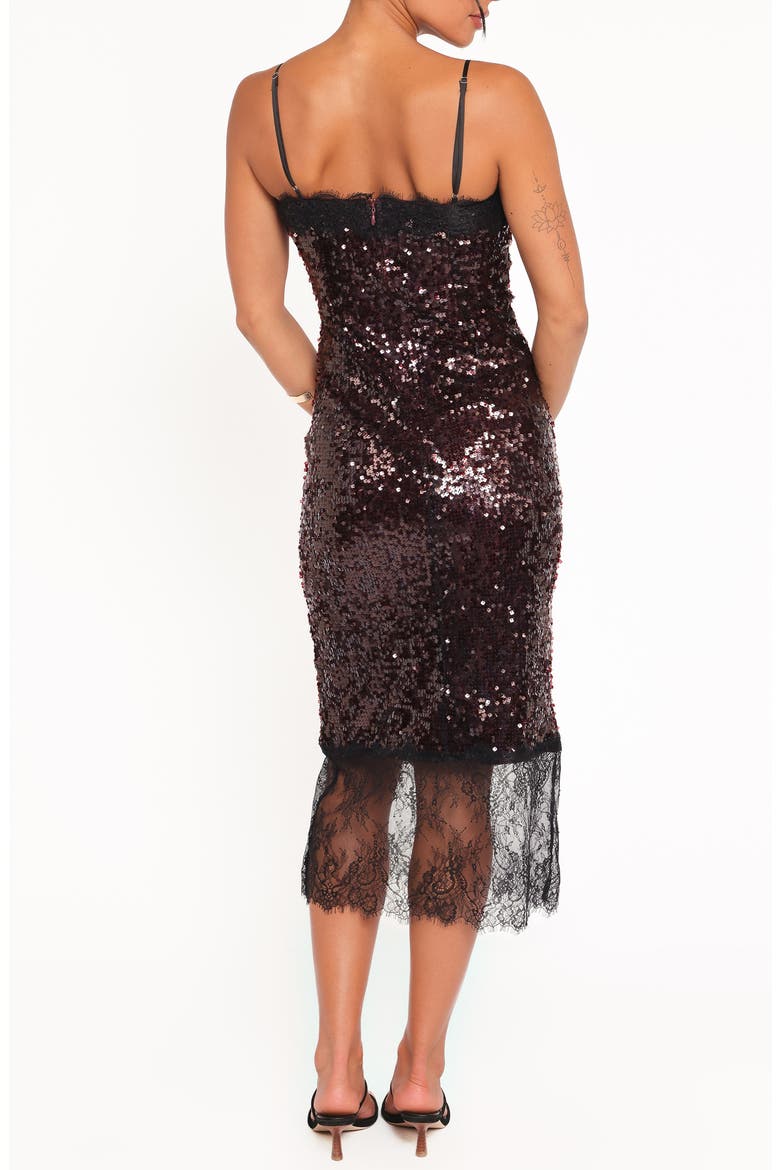 Frida Lace Trim Sequin Midi Dress, Alternate, color, BURGUNDY