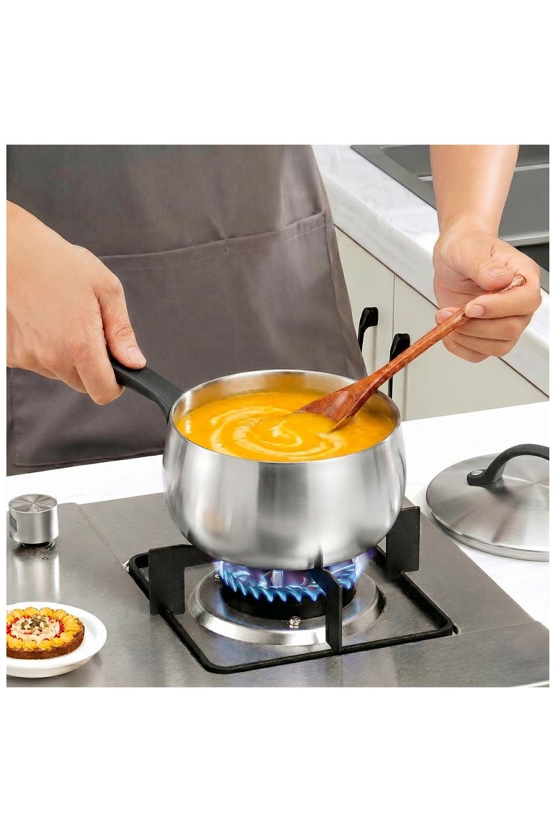 Stellar Belly Tri-Ply Stainless Steel Saucepan & Lid, Alternate, color, SMOKEY BLACK