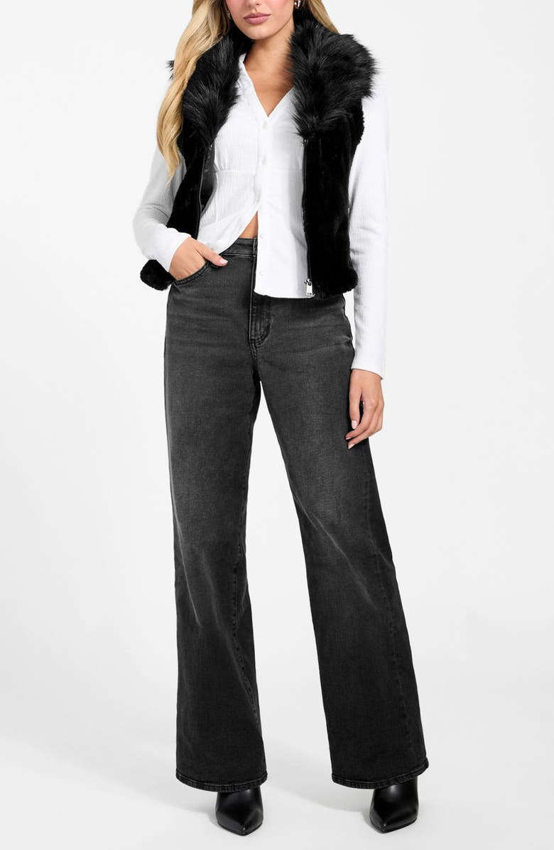 GUESS Amari Mixed Media Faux Fur Vest, Alternate, color, Dark