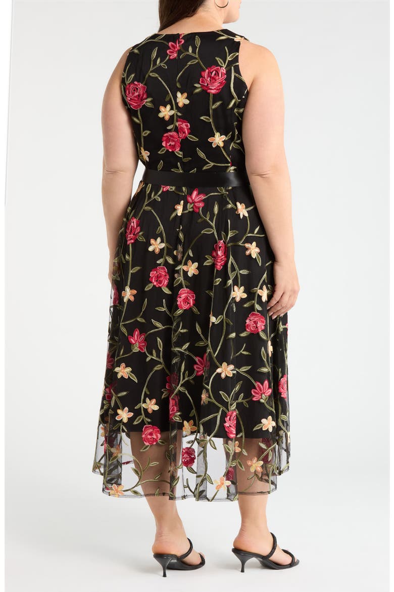 Embroidered Sleeveless Midi Dress, Alternate, color, BLACK MULTI