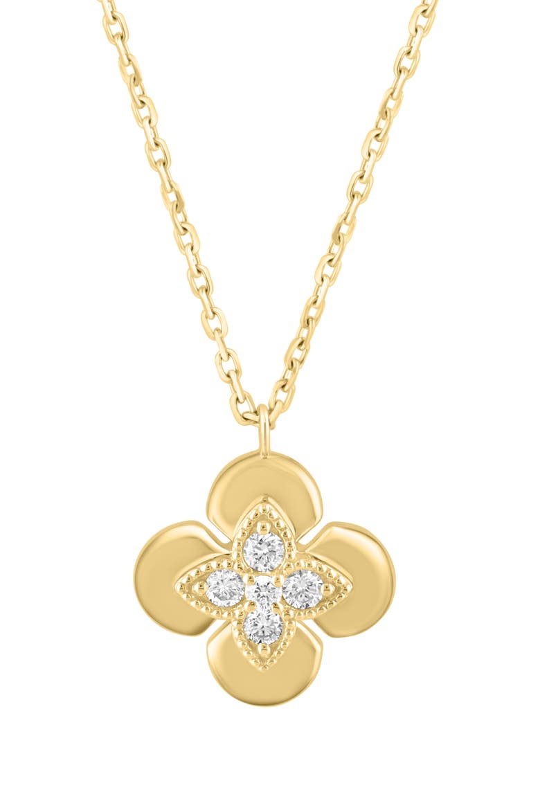 14K Gold Plated Sterling Silver Diamond Flower Pendant Necklace, Alternate, color, GOLD